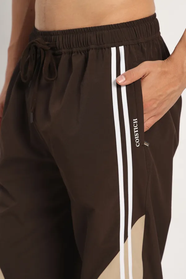 COISTICH_Brown_Color_Block_Track_Pants_with_2_Side_Stripes_&_Adjustable_Anklet_Closure