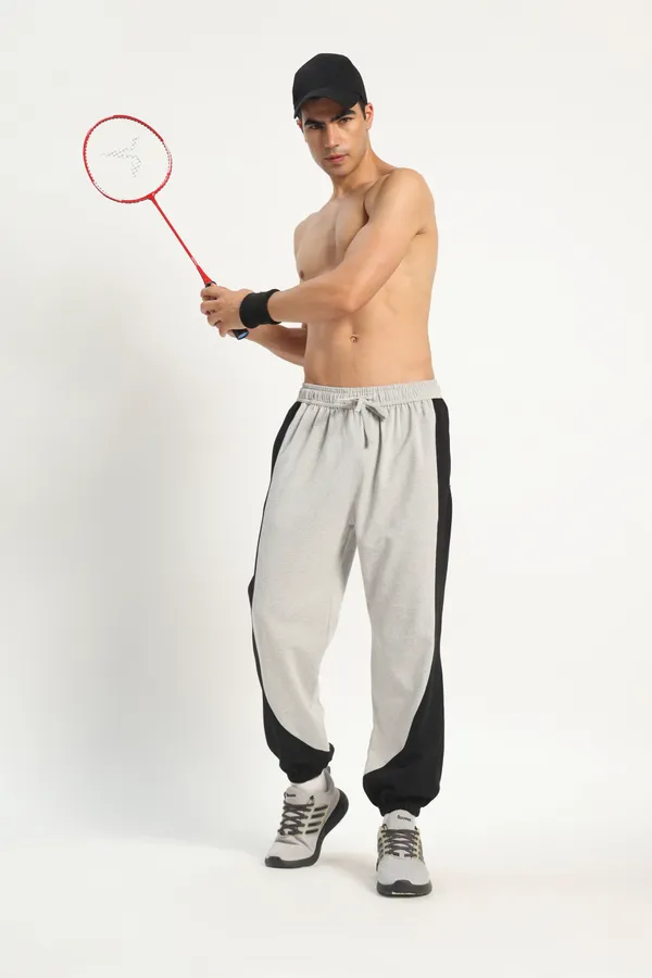 HYPE_BORN__Grey_Melange_&_Black_Color_Block_Sweatpants_with_Elastic_Cuffed_Hem