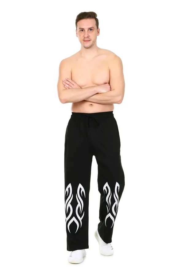 HYPE_BORN_Black_Loose_Fit_Jogger_With_White_Tribal_Flame