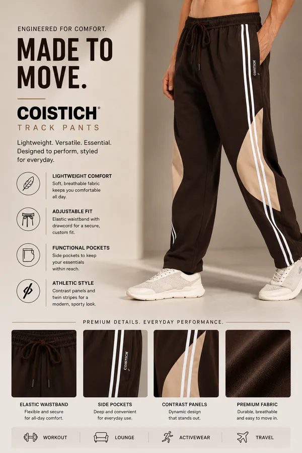 COISTICH_Brown_Color_Block_Track_Pants_with_2_Side_Stripes_&_Adjustable_Anklet_Closure