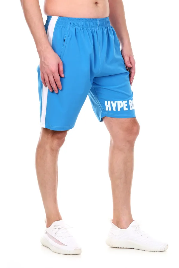 HYPE_BORN_Sky_Blue_&_White_Typography_Printed_On_Hem_Light_Weight_Shorts_with_Side_Stripe