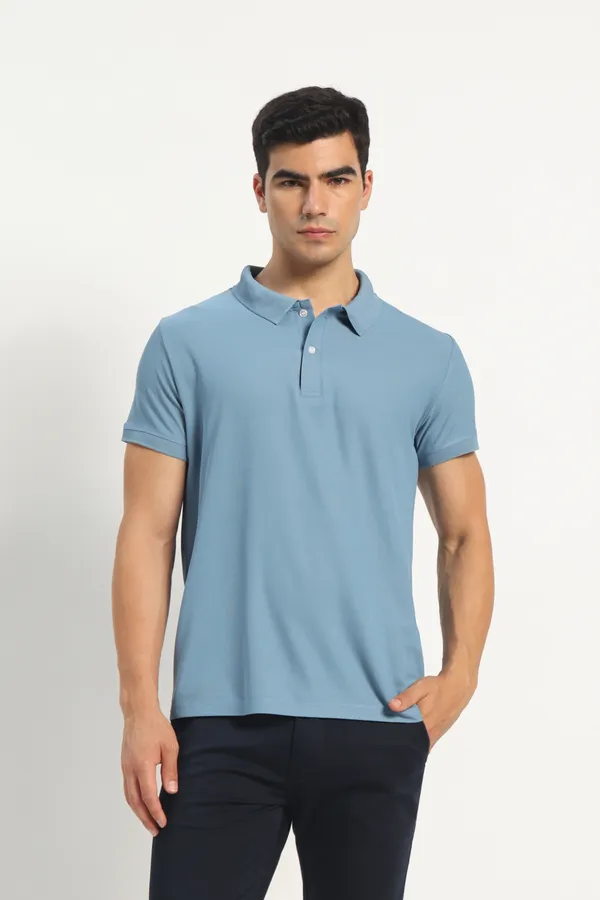 HYPE_BORN_Steel_Blue_Solid_Regular_Fit_Polo_T-Shirt