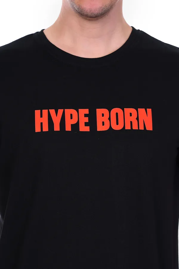 HYPE_BORN_Black_Typography_Print_Round_Neck_Casual_Cotton_T-Shirt