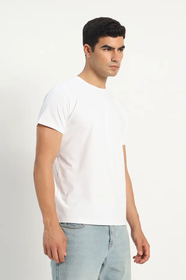 HYPE_BORN_White_Casual_Solid_Cotton_Round_Neck_T_Shirt
