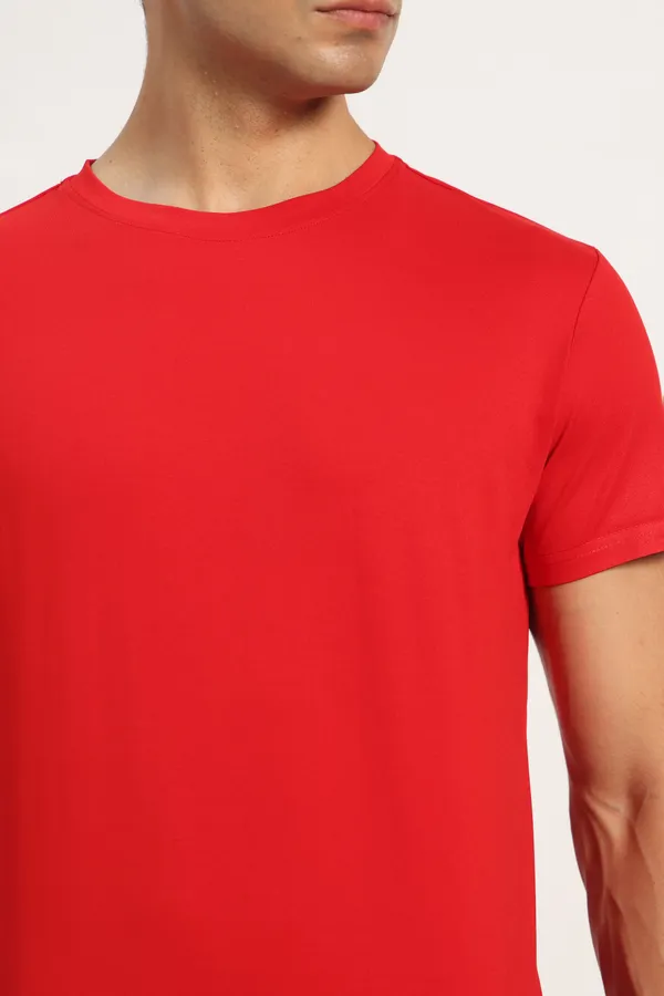 HYPE_BORN_Red_Casual_Solid_Cotton_Round_Neck_T_Shirt