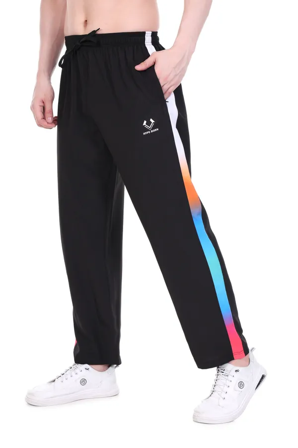 HYPE_BORN_Black_With_Multicolour_Side_Panel_Regular_Fit_Light_Weight_Track_Pants