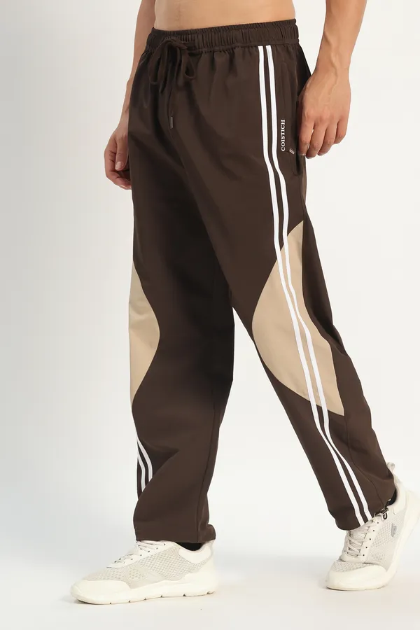 COISTICH_Brown_Color_Block_Track_Pants_with_2_Side_Stripes_&_Adjustable_Anklet_Closure