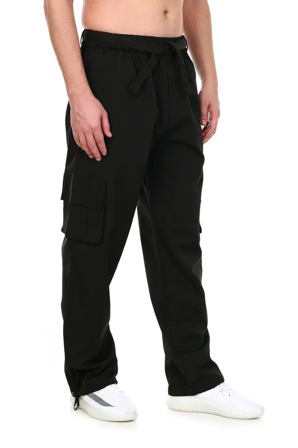 COISTICH_Black_Urban_Relaxed_Fit_Cargo_Pants_With_Detachable_Belt_&_Adjustable_Anklet