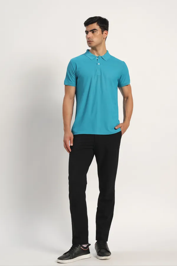 HYPE_BORN_Aqua_Blue_Solid_Regular_Fit_Polo_T-Shirt