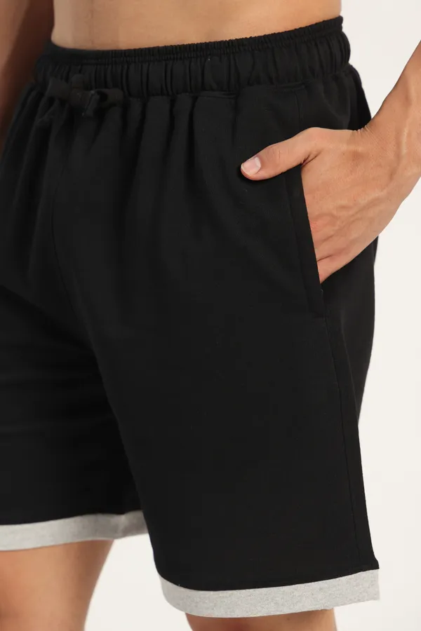 HYPE_BORN_Black_Cotton_Casual_Shorts_with_Contrast_Folded_Hem