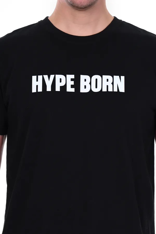 HYPE_BORN_Black_Round_Neck_Casual_Cotton_T-Shirt_With_White_Typography_Print