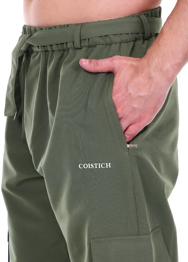 COISTICH_Olive_Urban_Relaxed_Fit_Cargo_Pants_With_Detachable_Belt_&_Adjustable_Anklet
