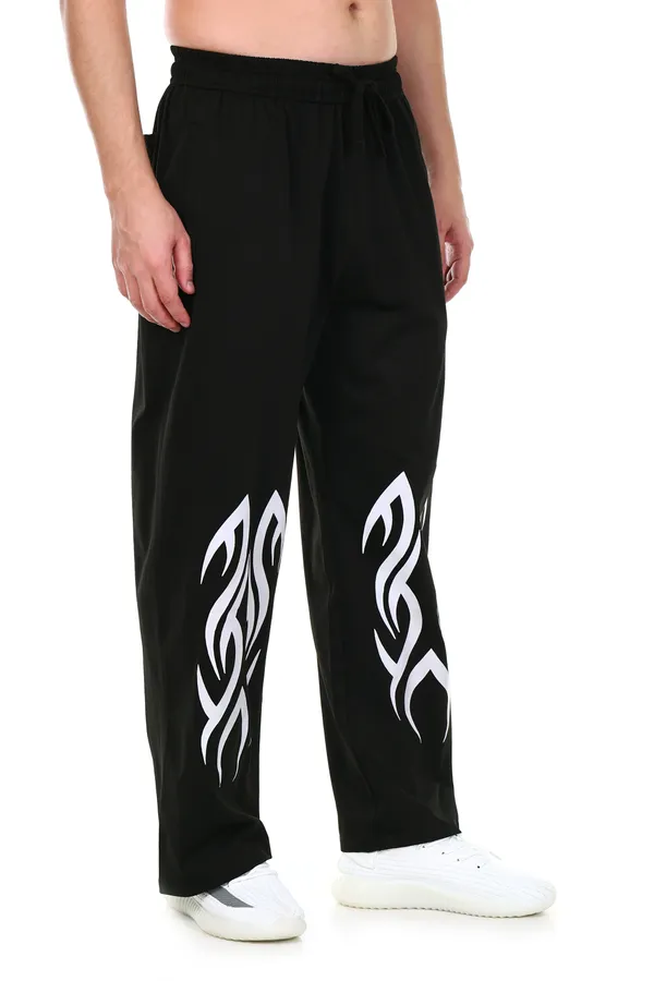 HYPE_BORN_Black_Loose_Fit_Jogger_With_White_Tribal_Flame