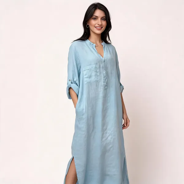 Sky_Blue_Linen_Relaxed_Fit_Maxi_Kurta_For_Women