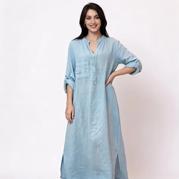 Sky_Blue_Linen_Relaxed_Fit_Maxi_Kurta_For_Women