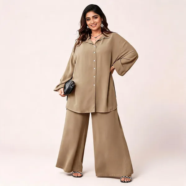 Beige_Linen_Relaxed_Fit_Shirt_And_Palazzo_Co-Ord_Set_For_Women
