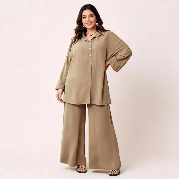 Beige_Linen_Relaxed_Fit_Shirt_And_Palazzo_Co-Ord_Set_For_Women