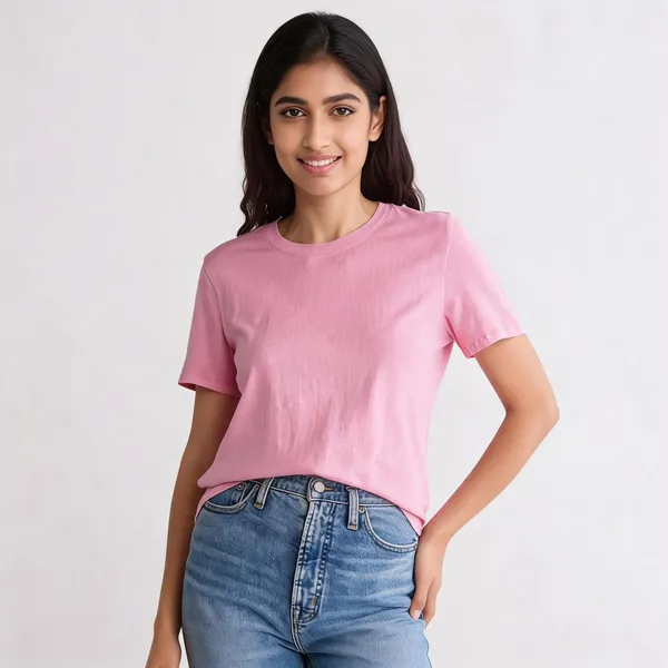 Pink_Linen_Relaxed_Fit_Crew_Neck_T-Shirt_For_Women