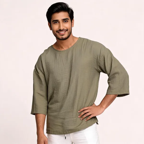 Olive_Green_Cotton_Blend_Relaxed_Fit_Kurta_For_Men