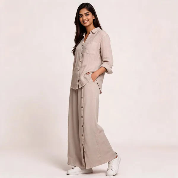 Beige_Linen_Relaxed_Fit_Shirt_And_Palazzo_Co-Ord_Set_For_Women