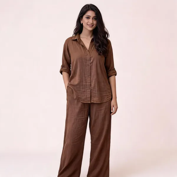 Brown_Linen_Relaxed_Fit_Shirt_And_Palazzo_Co-Ord_Set_For_Women