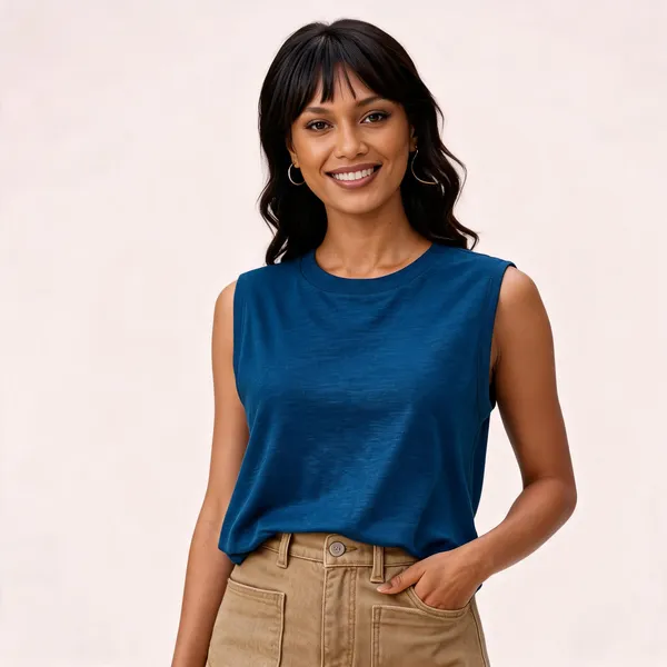 Blue_Cotton_Sleeveless_Round_Neck_Top_For_Women