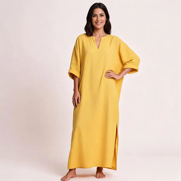 Yellow_Linen_Oversized_Maxi_Dress_With_Pockets_For_Women
