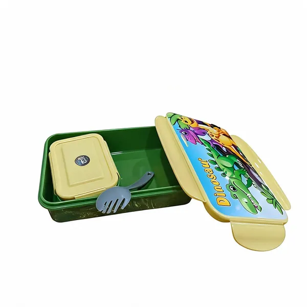 Green_Yellow_Plastic_Kids_Lunch_Box_With_Spoon_And_Container
