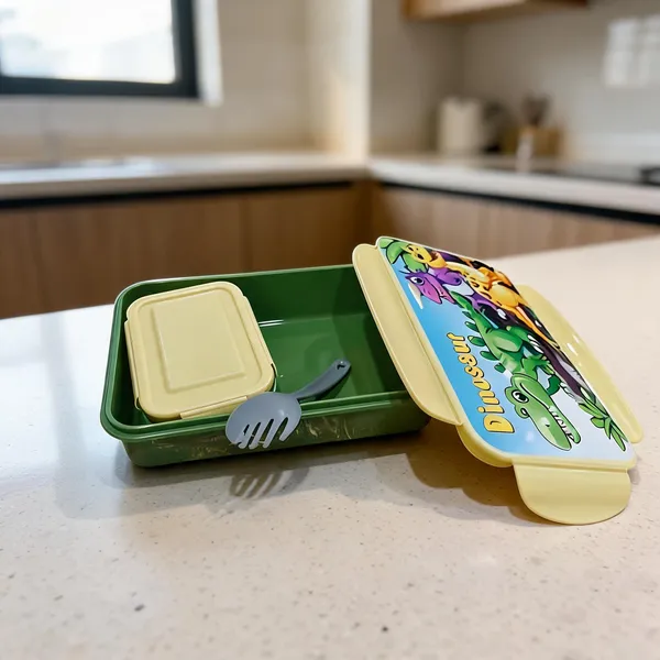 Green_Yellow_Plastic_Kids_Lunch_Box_With_Spoon_And_Container