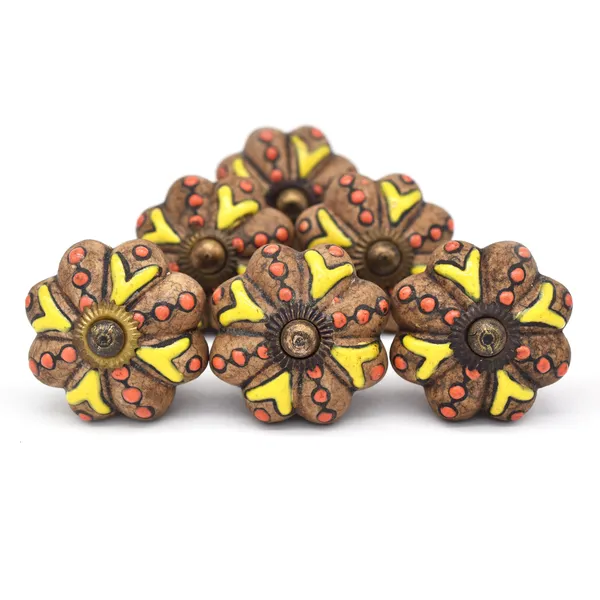 Ceramic_Rustic_Brown_Yellow_Floral_Hand_Painted_Door_Knobs
