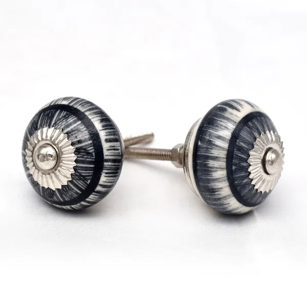 Ceramic_Vintage_Black_Grey_Striped_Dome_Cabinet_Knobs