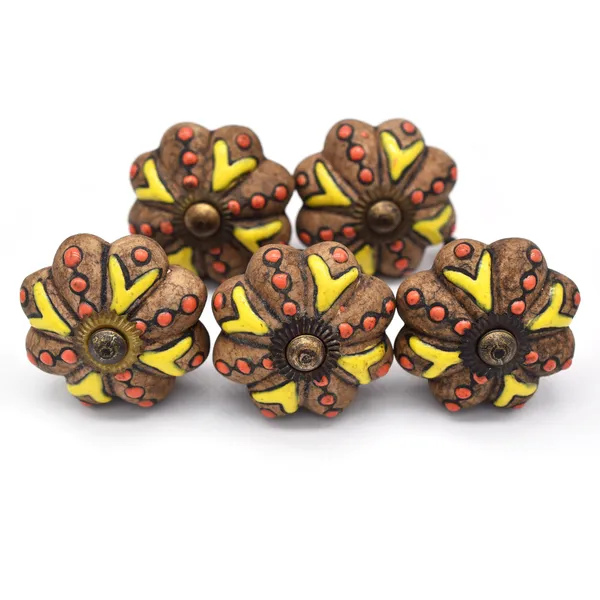 Ceramic_Rustic_Brown_Yellow_Floral_Hand_Painted_Door_Knobs