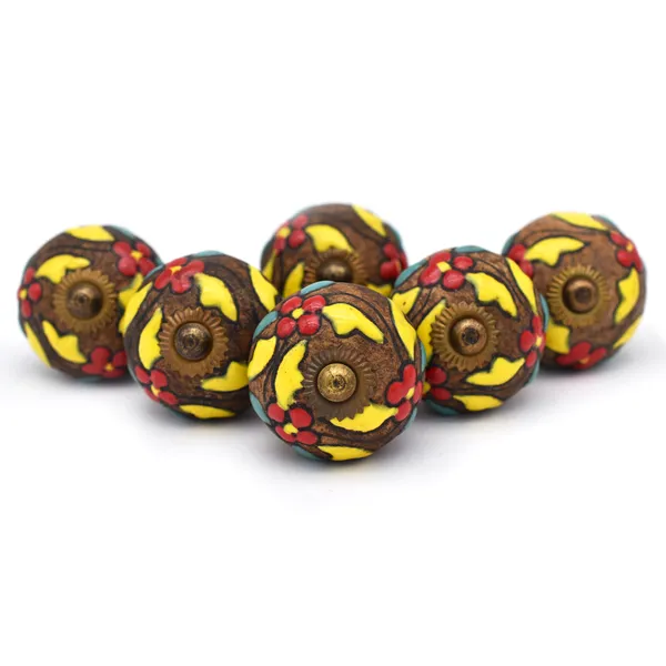 Ceramic_Bohemian_Hand_Painted_Floral_Brown_Door_Knobs
