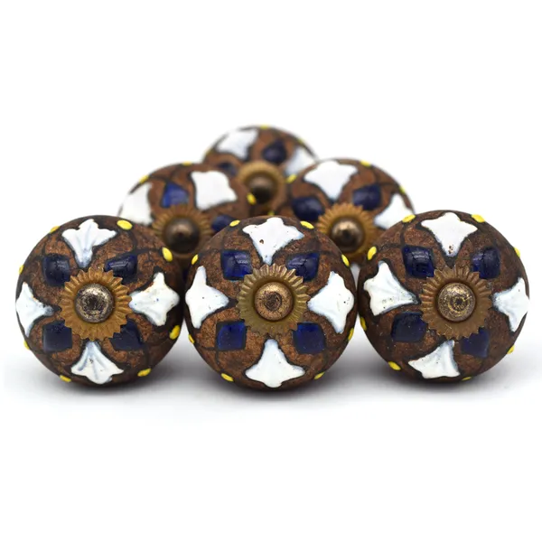 Ceramic_Vintage_Brown_Blue_Melon_Shape_Cabinet_Knobs