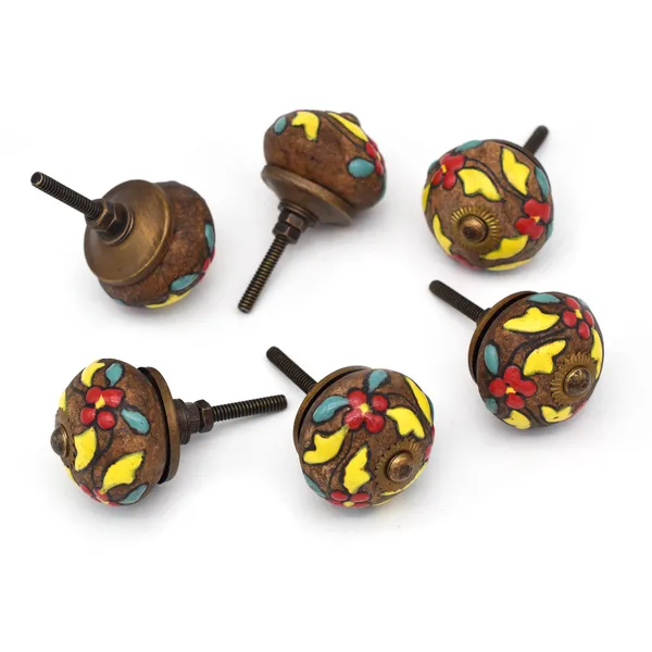 Ceramic_Bohemian_Hand_Painted_Floral_Brown_Door_Knobs
