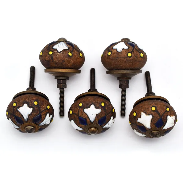 Ceramic_Vintage_Brown_Blue_Melon_Shape_Cabinet_Knobs
