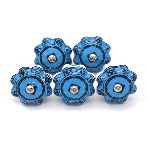 Ceramic_Traditional_Floral_Melon_Shaped_Blue_White_Cabinet_Knobs