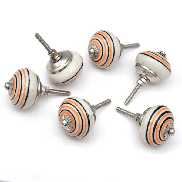 Ceramic_Retro_White_Orange_Black_Concentric_Stripe_Cupboard_Knobs