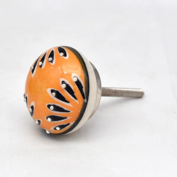 Ceramic_Artisan_Orange_Black_White_Hand_Painted_Floral_Round_Knobs