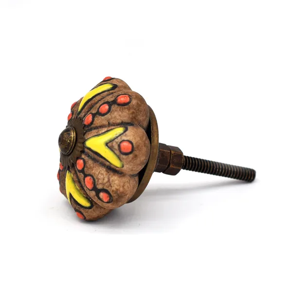Ceramic_Rustic_Brown_Yellow_Floral_Hand_Painted_Door_Knobs