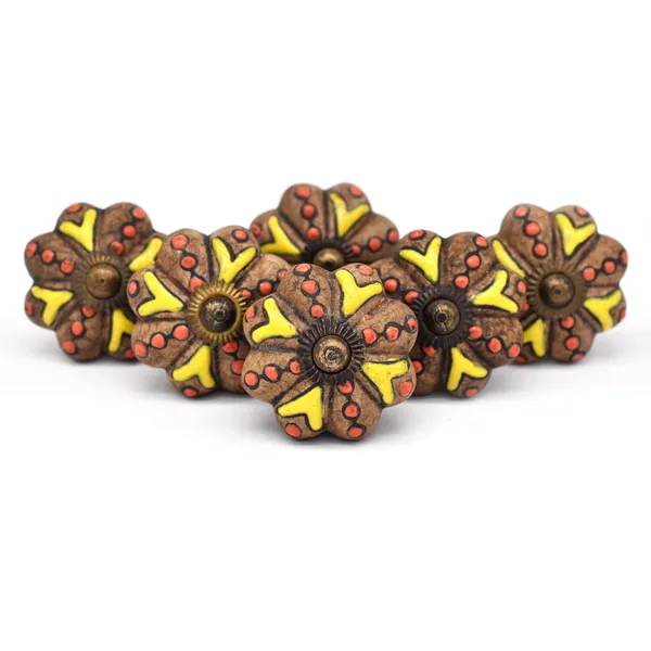 Ceramic_Rustic_Brown_Yellow_Floral_Hand_Painted_Door_Knobs