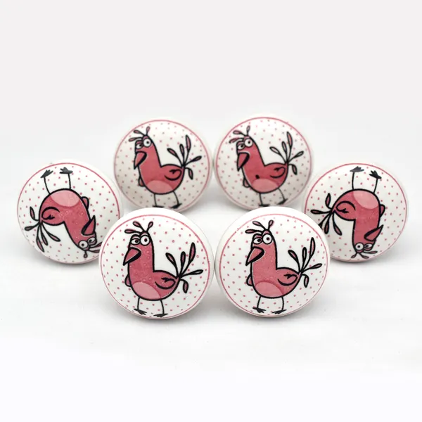 Ceramic_Whimsical_Pink_Bird_Polka_Dot_Round_Drawer_Knobs