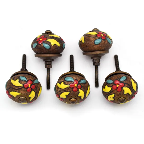Ceramic_Bohemian_Hand_Painted_Floral_Brown_Door_Knobs