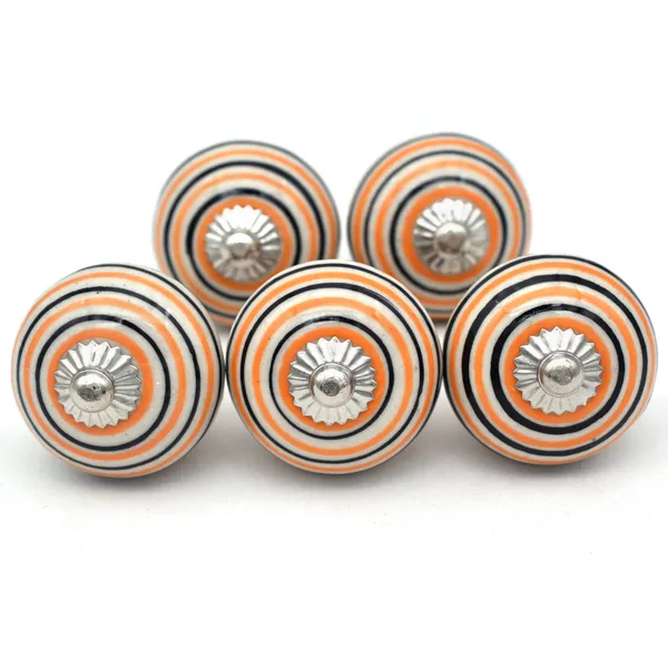 Ceramic_Retro_White_Orange_Black_Concentric_Stripe_Cupboard_Knobs