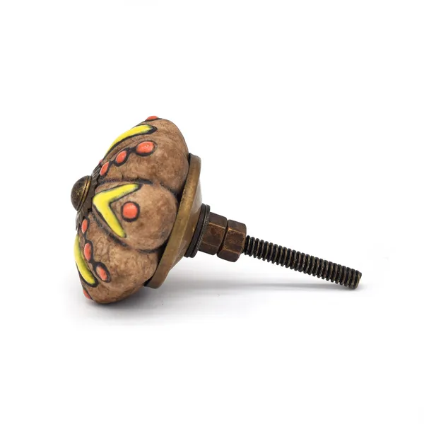 Ceramic_Rustic_Brown_Yellow_Floral_Hand_Painted_Door_Knobs