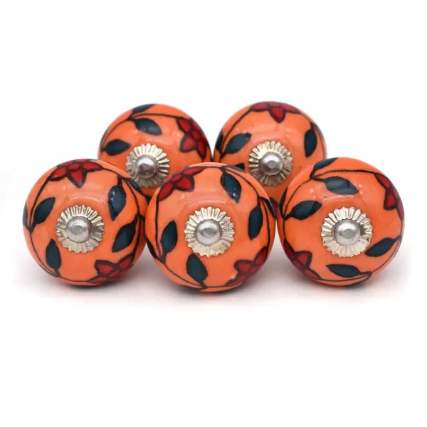 Ceramic_Artisan_Orange_Hand_Painted_Floral_Drawer_Knob