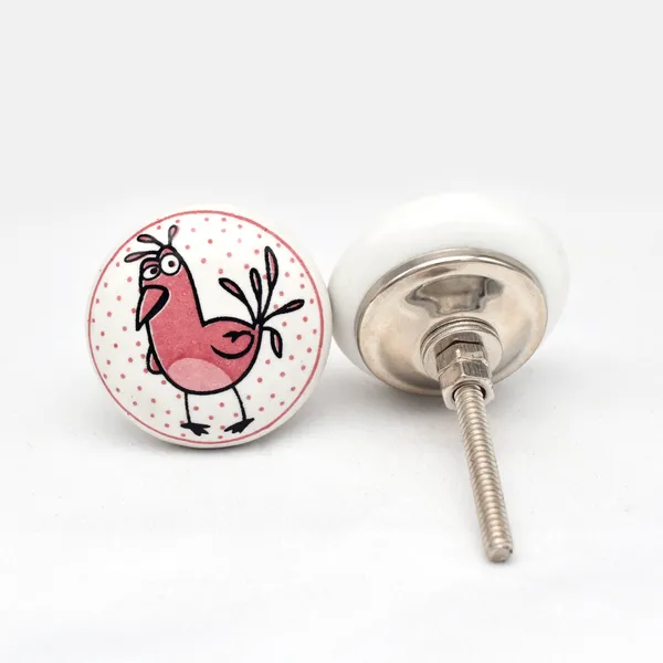 Ceramic_Whimsical_Pink_Bird_Polka_Dot_Round_Drawer_Knobs