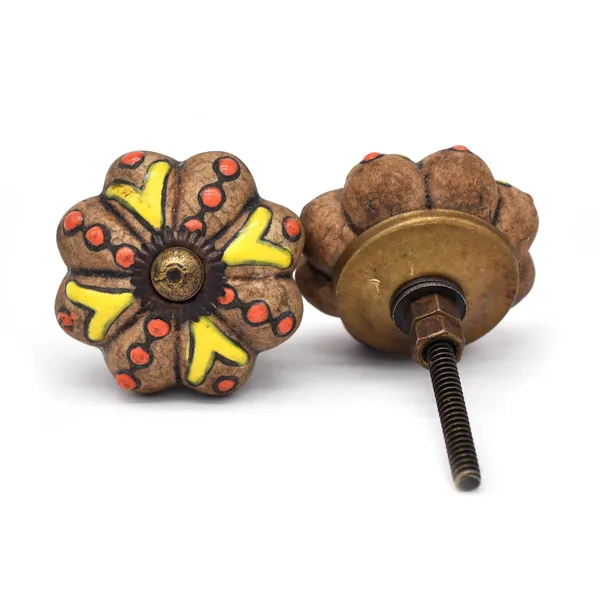 Ceramic_Rustic_Brown_Yellow_Floral_Hand_Painted_Door_Knobs