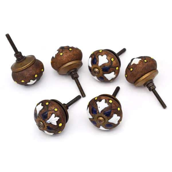 Ceramic_Vintage_Brown_Blue_Melon_Shape_Cabinet_Knobs