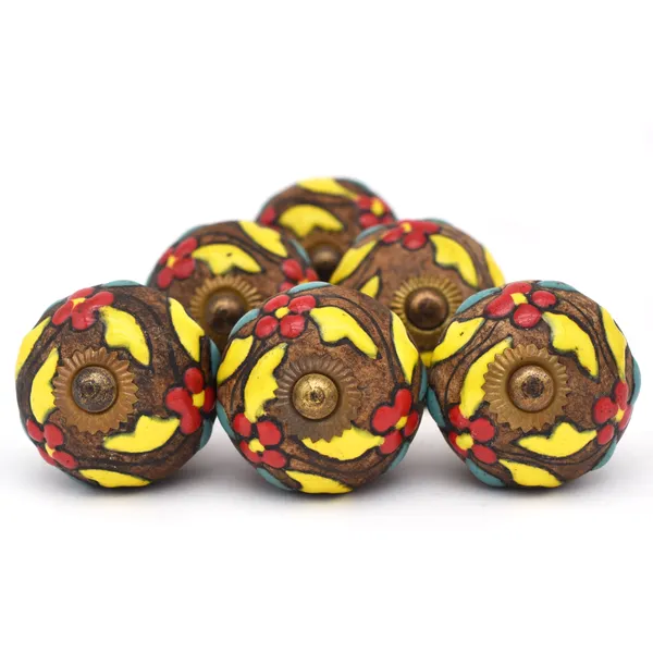 Ceramic_Bohemian_Hand_Painted_Floral_Brown_Door_Knobs